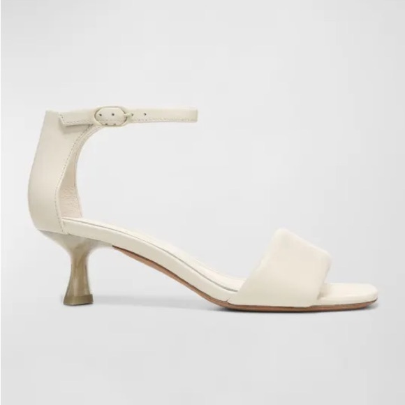 Vince Pepa Leather Ankle Strap Open Toe Kitten Heel Sandals in Marble Cream Sz 9 - Picture 2 of 14